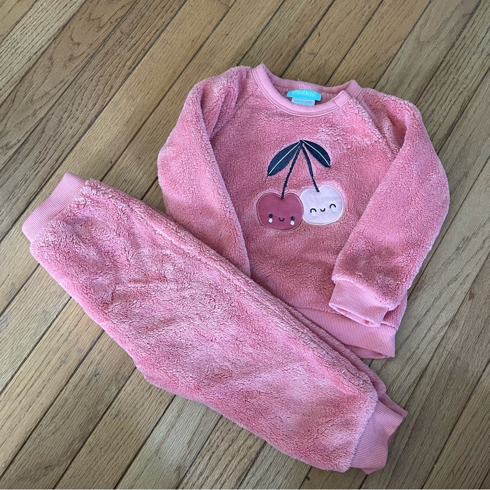 Cozy Pink Kids Sweat Suit with Cherry Design